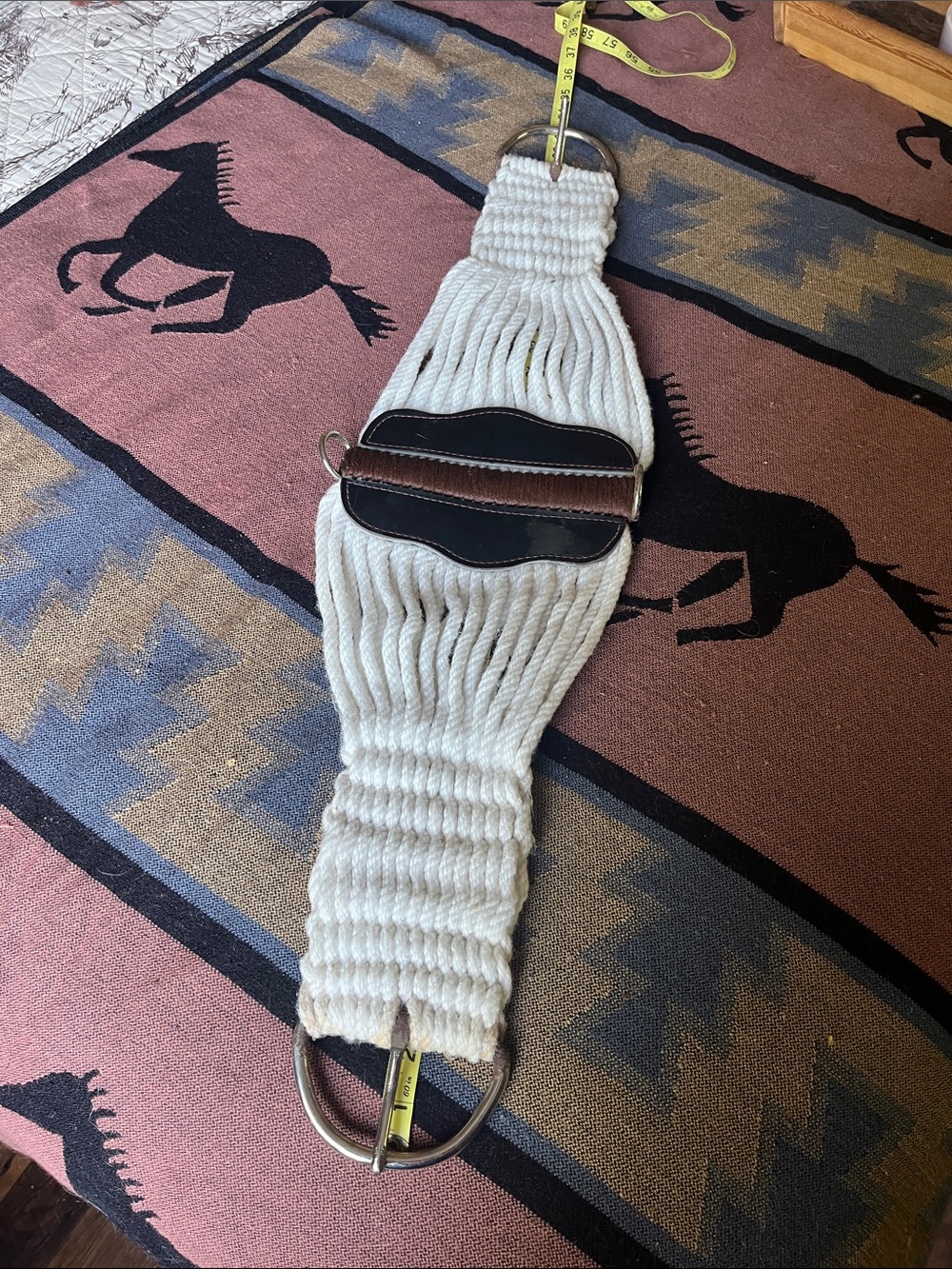 Rope Cinch Girth in White with Leather Accents